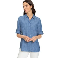 Dolce Vita Convertible-Sleeve Linen Shirt