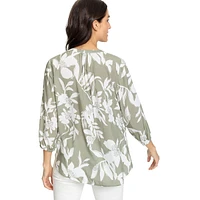 Pleated Floral Splitneck Blouse