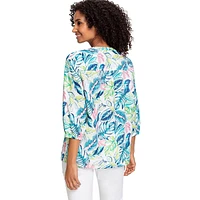 Tropical-Print Linen-Blend Tunic Shirt