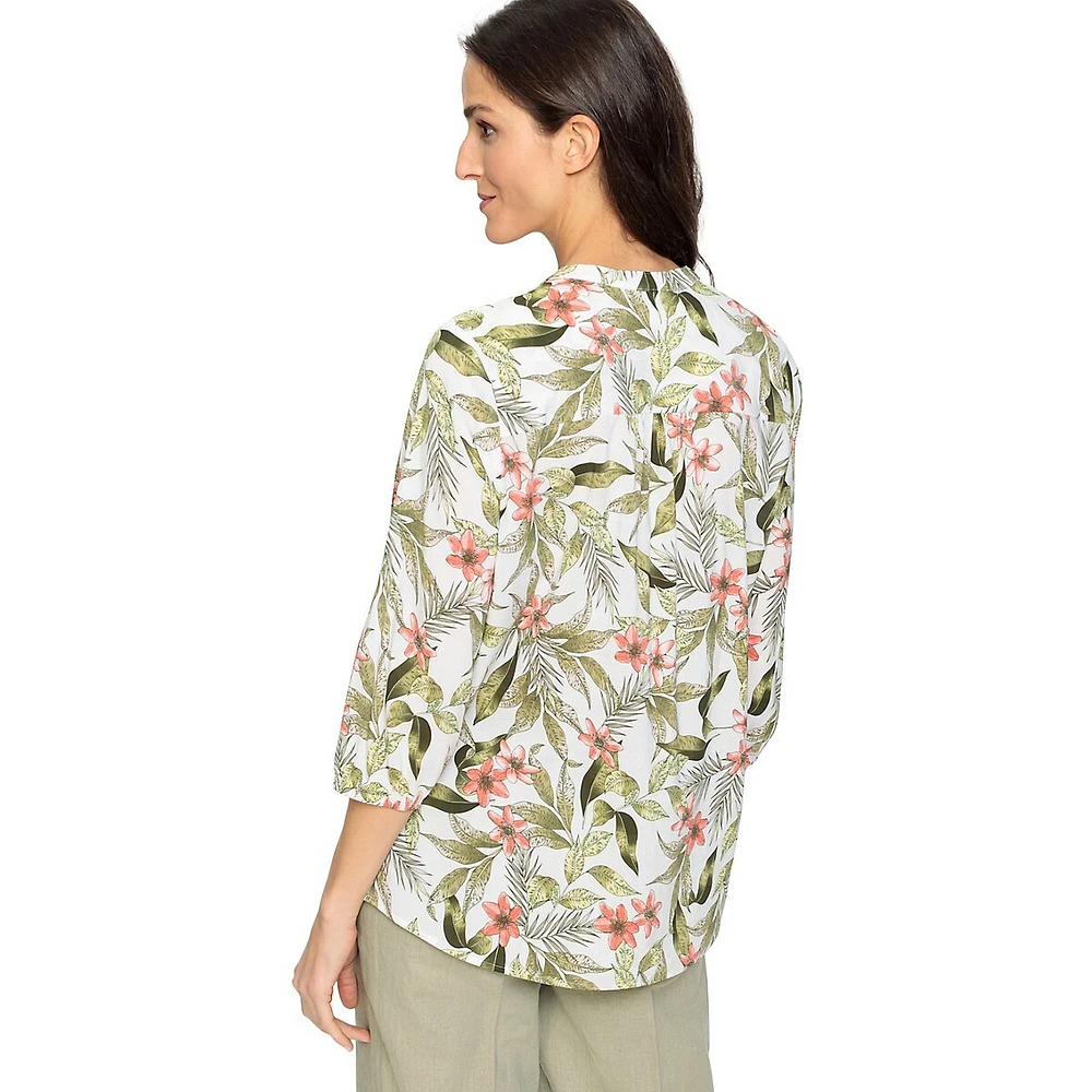 Jungle-Print Three-Quarter-Sleeve Tunic Shirt