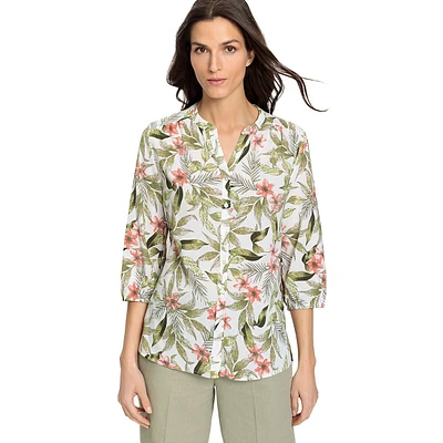 Jungle-Print Three-Quarter-Sleeve Tunic Shirt