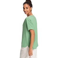 Crinkled Split V-Neck Short-Sleeve Top