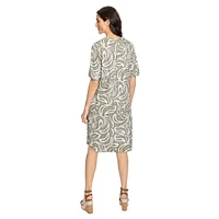 Digitized Paisley-Print Tunic-Neck Midi Dress