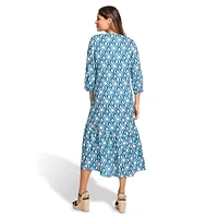 Loose-Fit Ikat-Print Tunic-Neck Maxi Dress