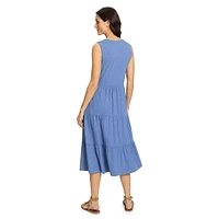 Tiered Sleeveless Slub Knit Midi Dress