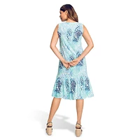 Water-Print Sleeveless Loose A-Line Dress
