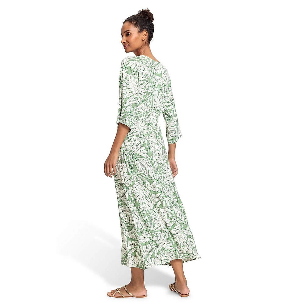 Palm-Print Midi Dress