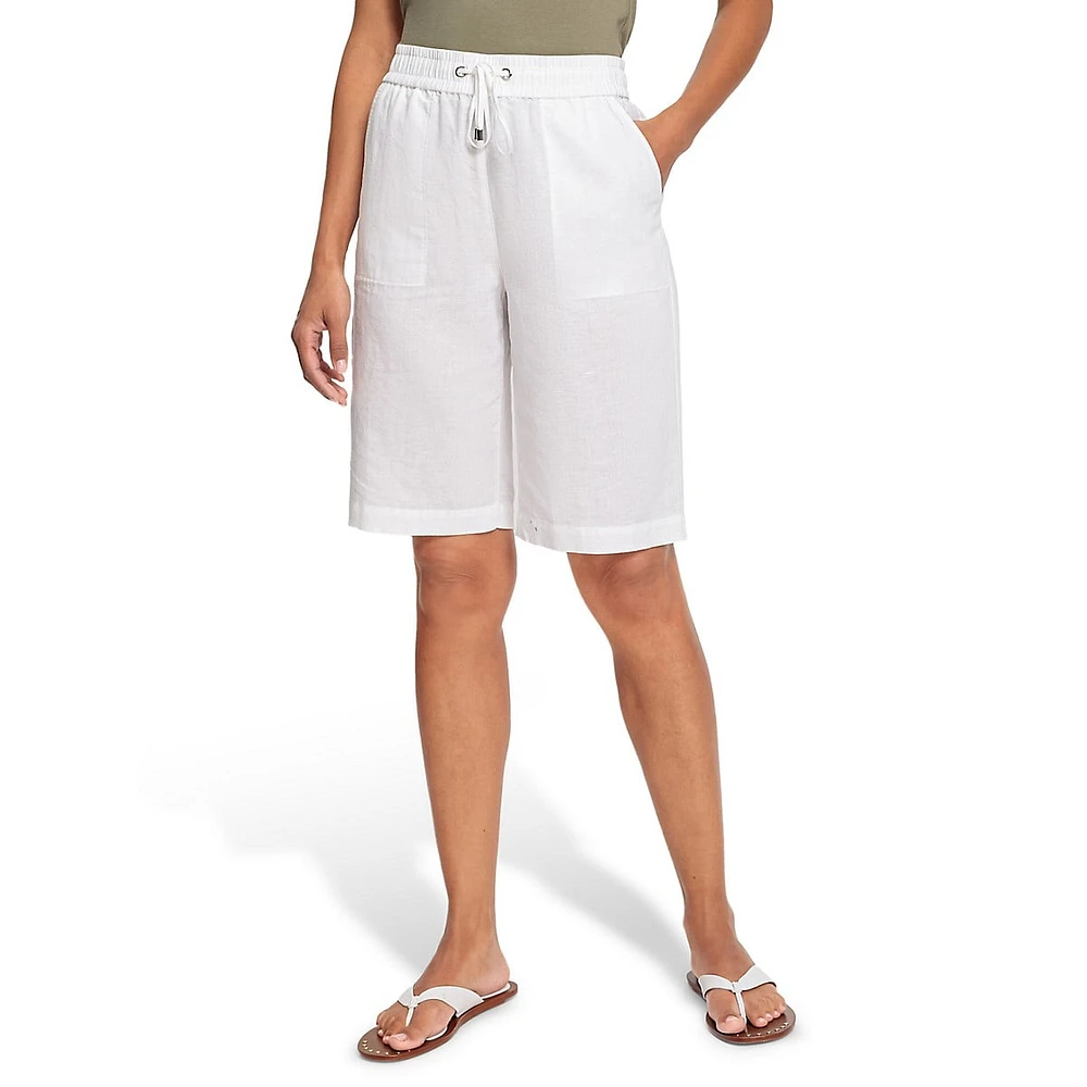 Linen & Cotton Pull-On Bermuda Shorts