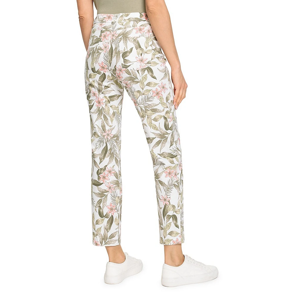 Tropical Floral-Print Slim-Leg Jeans