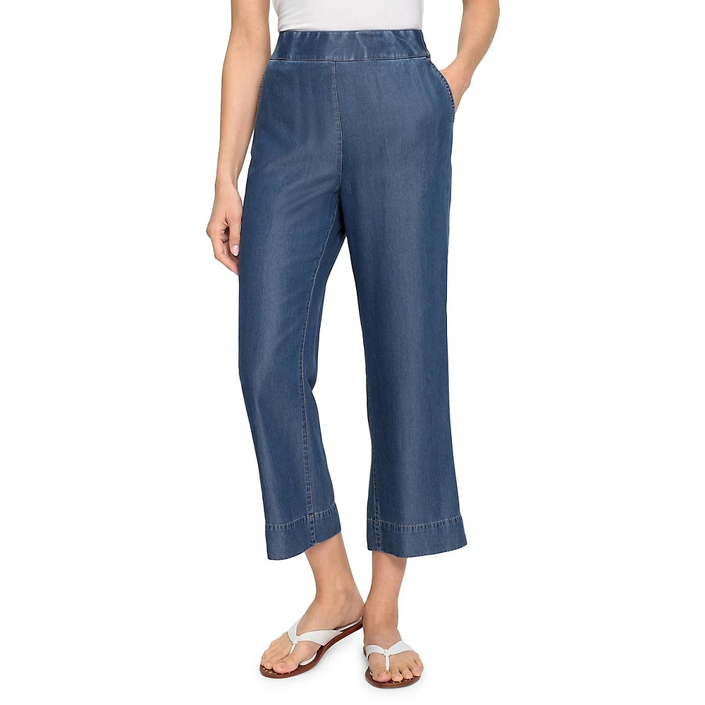 Soft Denim Wide-Leg Cropped Pants