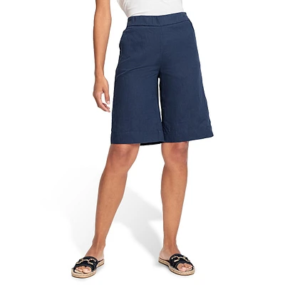 Linen-Cotton Straight-Leg Shorts