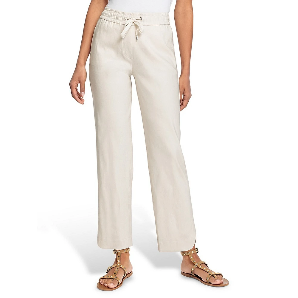 Stretch Linen-Blend Drawstring Pants