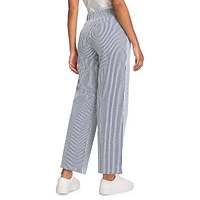 Pinstriped Stretch-Seersucker Wide-Leg Pants