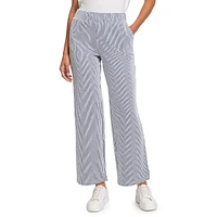 Pinstriped Stretch-Seersucker Wide-Leg Pants