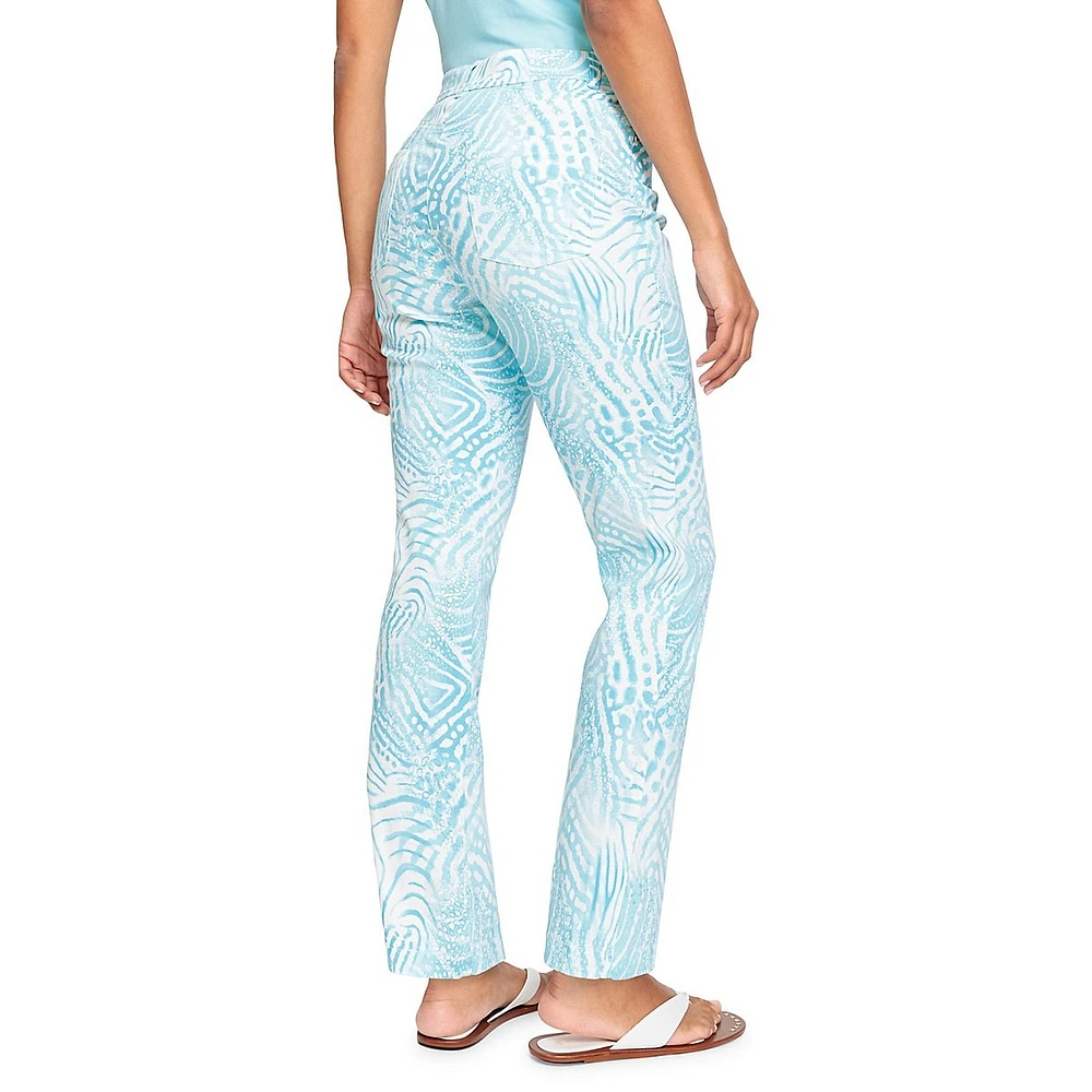 Water-Print Straight-Leg Pants