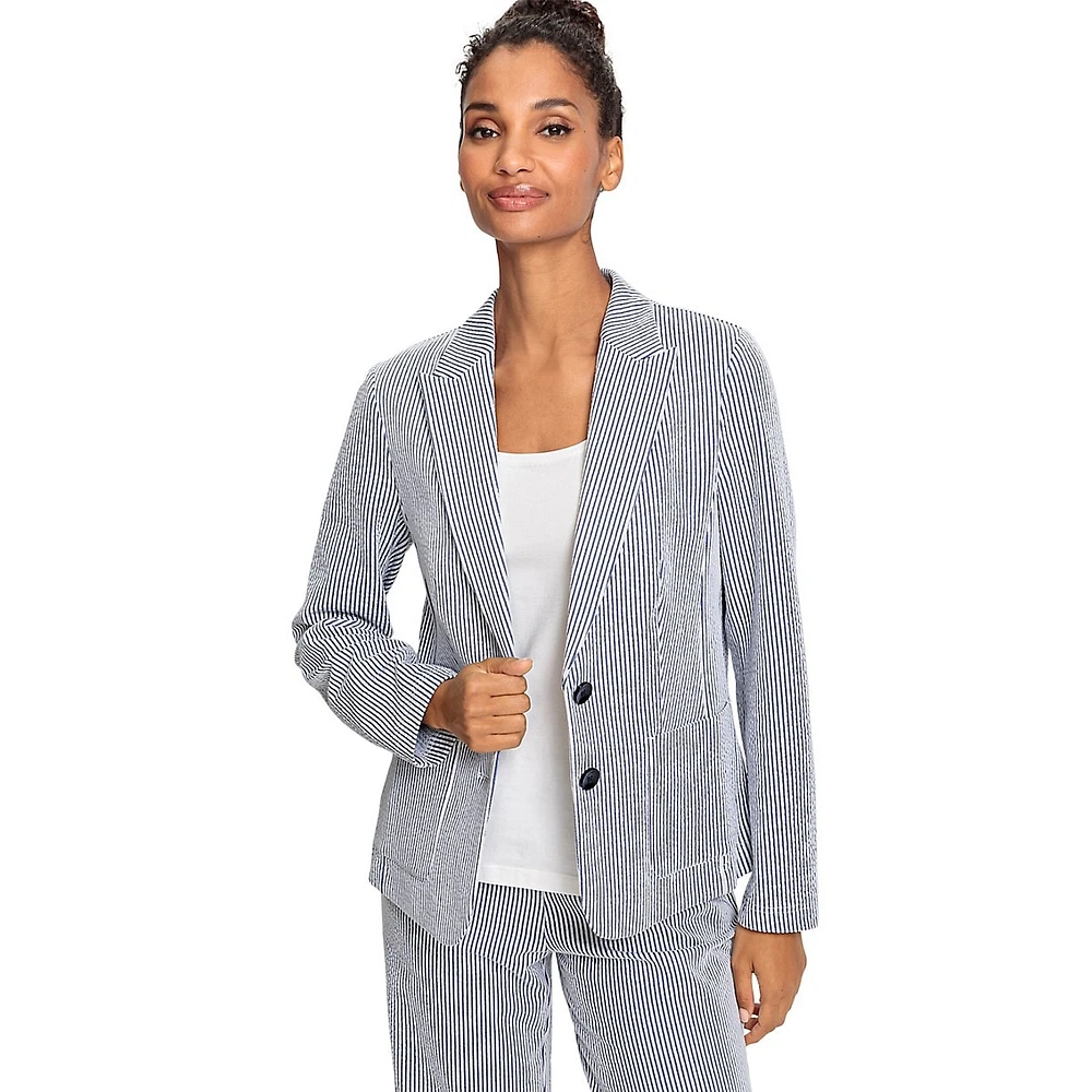 Pinstriped Stretch-Seersucker Blazer