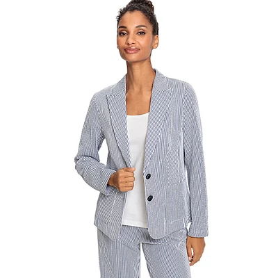 Pinstriped Stretch-Seersucker Blazer