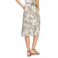 Abstract Floral Drape Front Midi Skirt