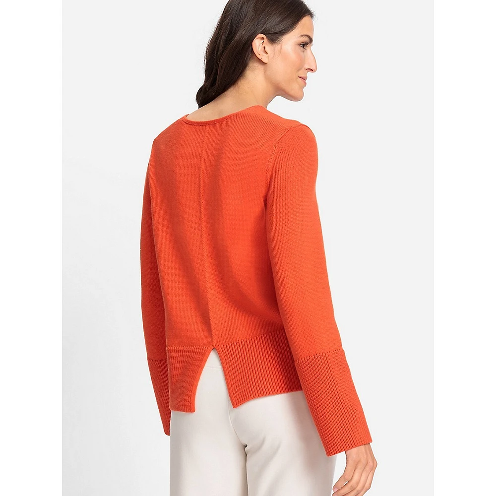 V-Neck Notch-Back Long-Sleeve Sweater