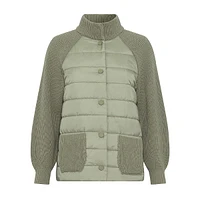 Mixed-Media Mockneck Jacket