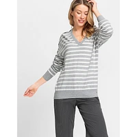 Relaxed-Fit Striped V-Neck Sweater