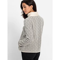 Mixed-Media Zip-Front Cardigan