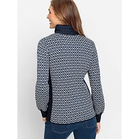 Geo-Print Zip-Front Cardigan