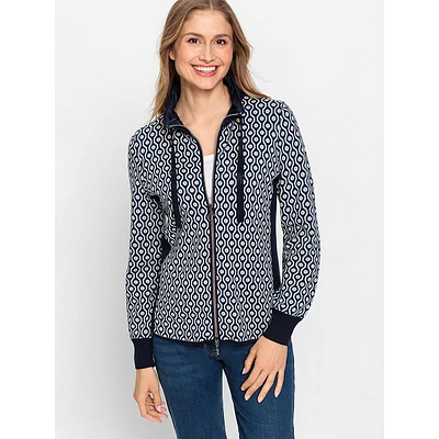 Geo-Print Zip-Front Cardigan