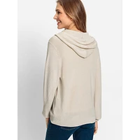 Zip-Front Hooded Knit Cardigan