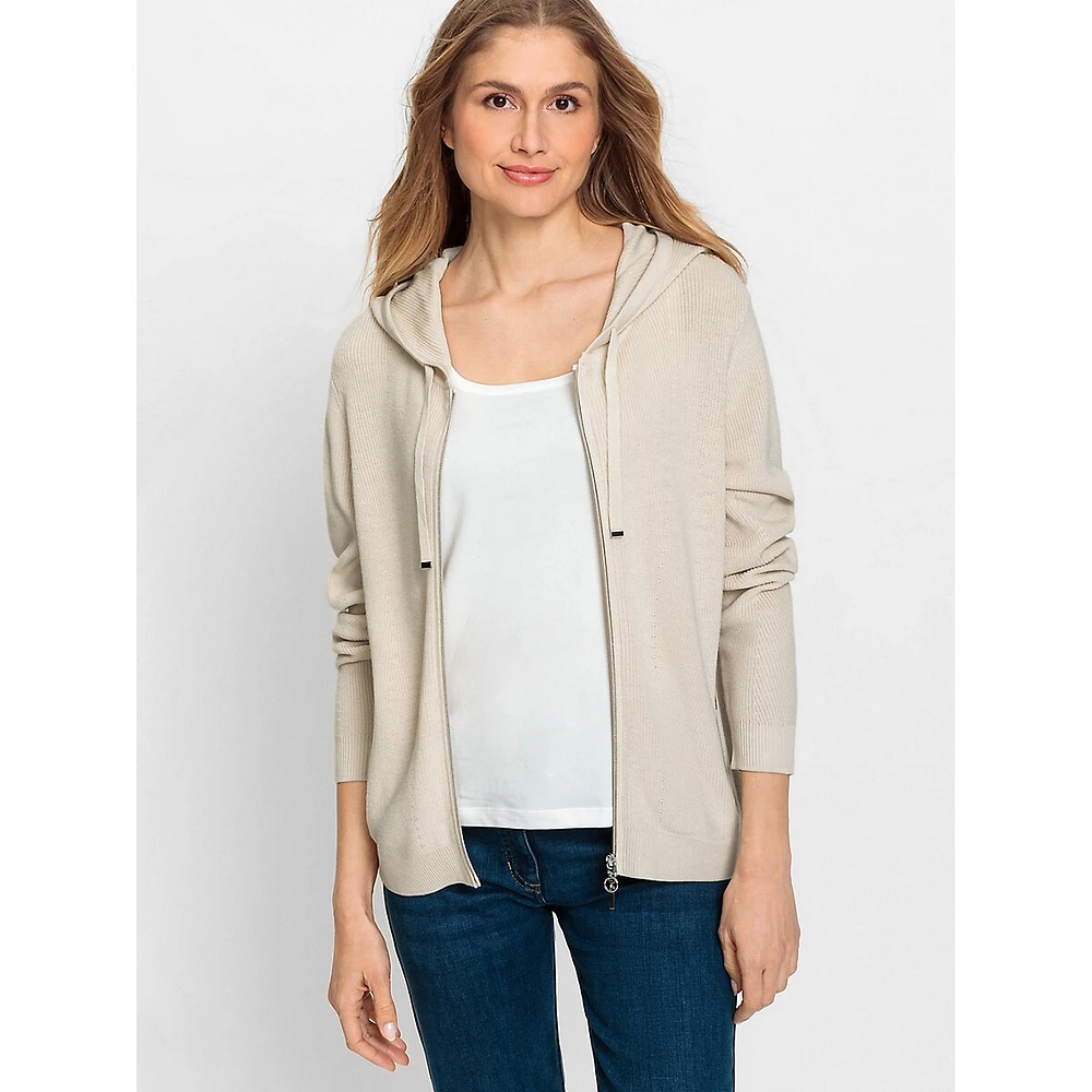 Zip-Front Hooded Knit Cardigan