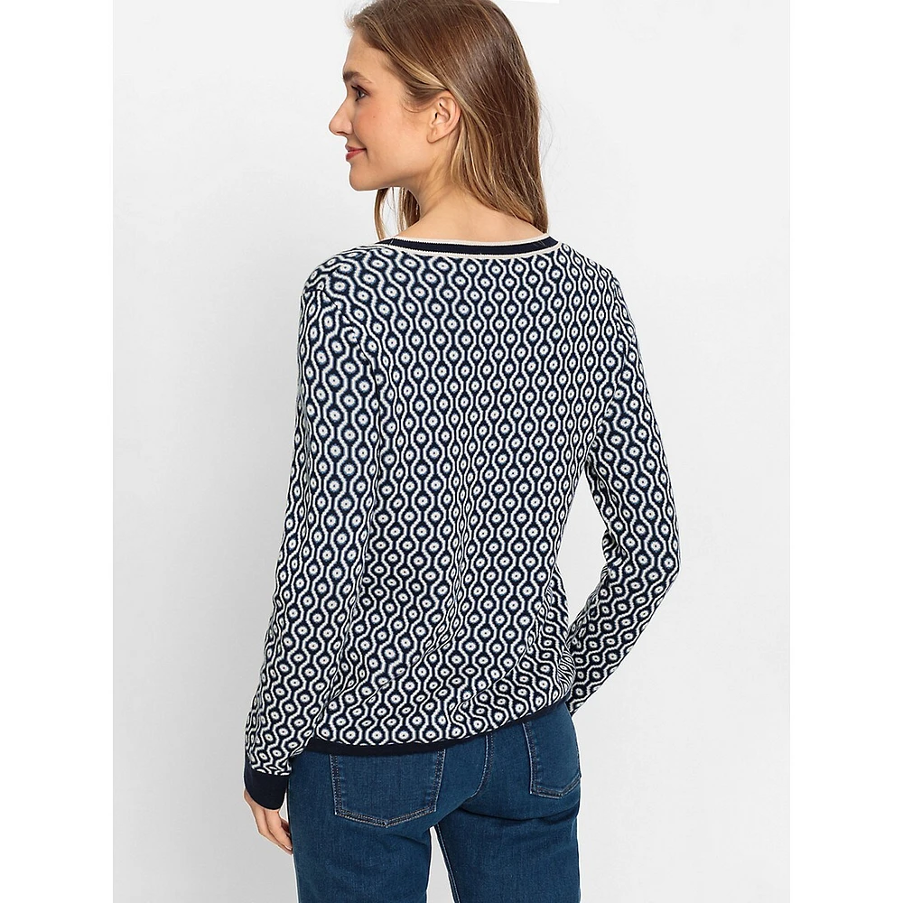 Geo-Print Drawstring-Hem Sweater