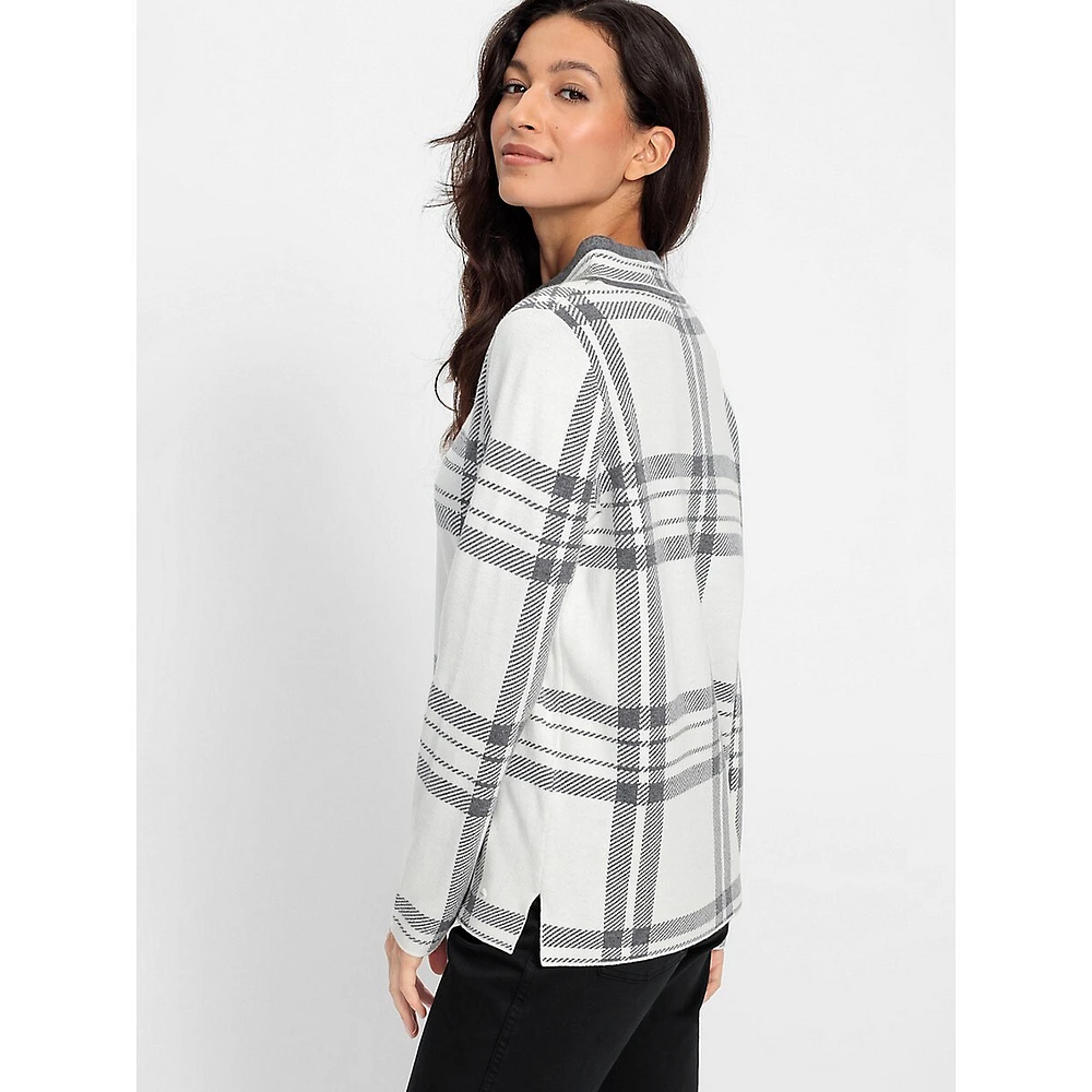 Drawstring-Neck Plaid-Print Top