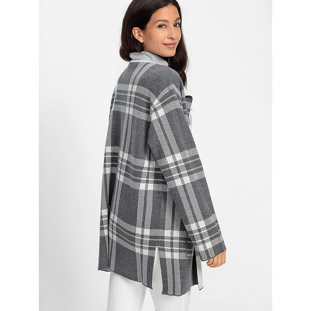 Long-Sleeve Plaid Cardigan