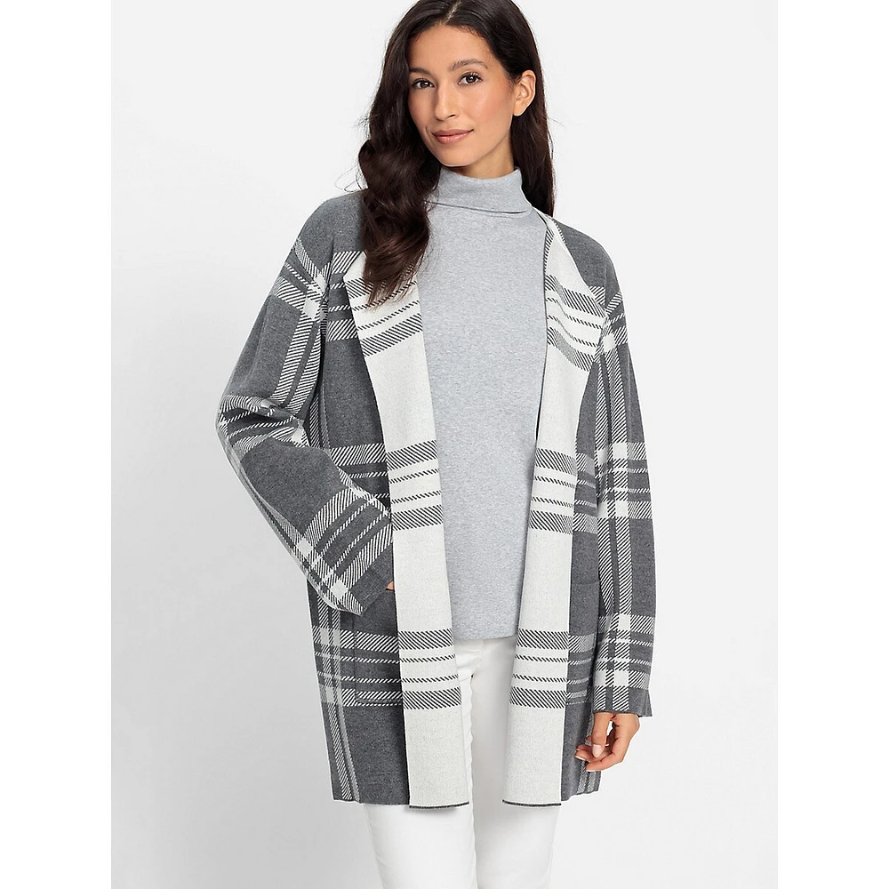 Long-Sleeve Plaid Cardigan