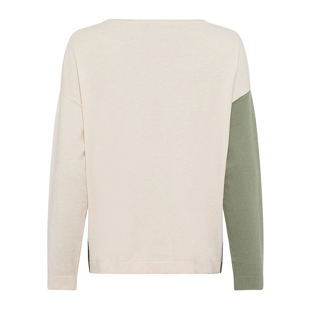 Asymmetric-Graphic Boatneck Sweater