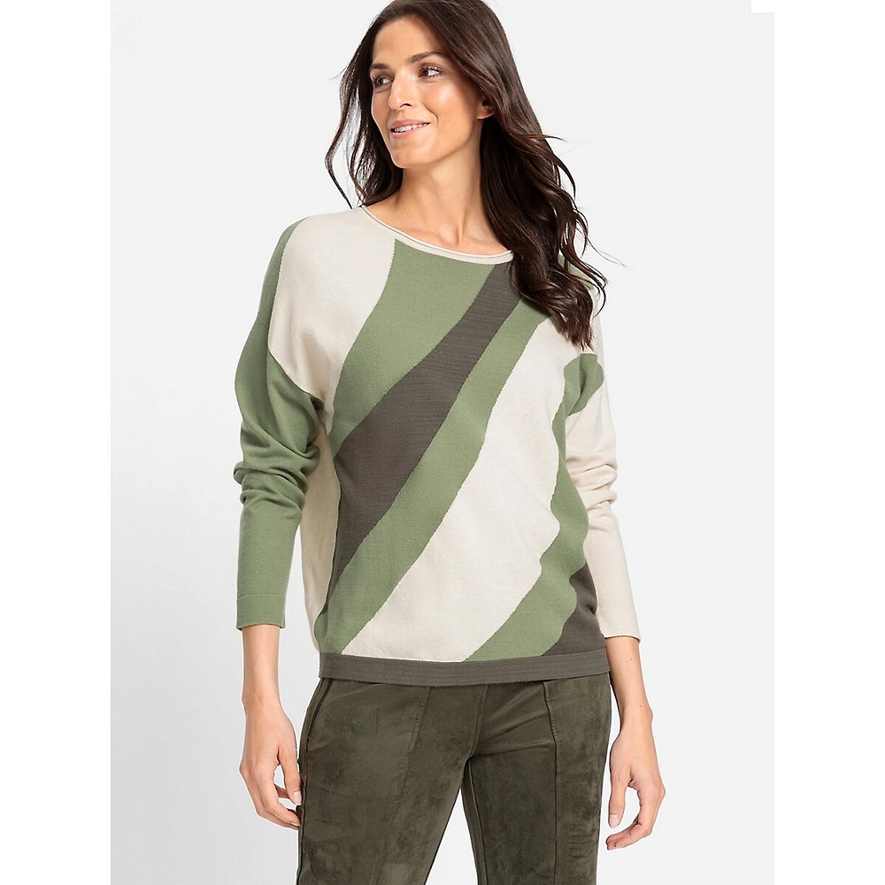 Asymmetric-Graphic Boatneck Sweater