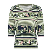 Stripes & Florals Three-Quarter-Sleeve Top