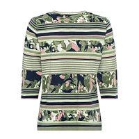 Stripes & Florals Three-Quarter-Sleeve Top