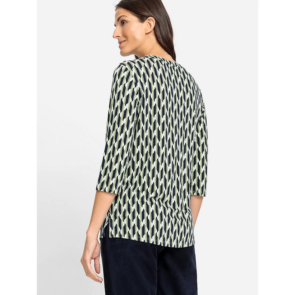 Retro-Print Hardware Split-Neck Top