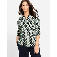 Retro-Print Hardware Split-Neck Top