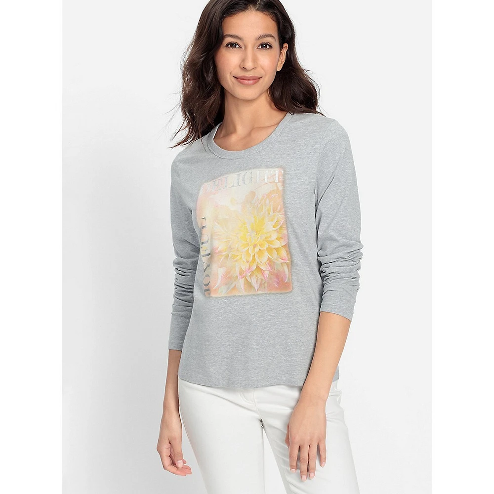 Floral Photo Placement-Print Long-Sleeve T-Shirt