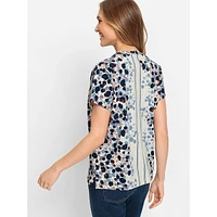 Printed Tunic-Neck Short-Sleeve Top