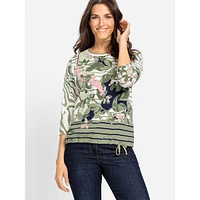 Floral & Animal-Print Drawstring-Hem Shirt