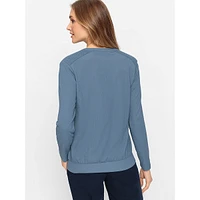 Crepe Long-Sleeve Tunic Blouse