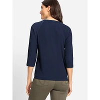 Crepe-Texture Three-Quarter-Sleeve Banded-Hem Top