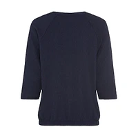 Crepe-Texture Three-Quarter-Sleeve Banded-Hem Top