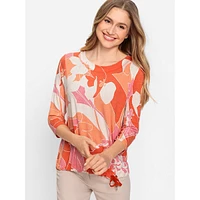 Floral Sketch-Print Drawstring-Hem Top