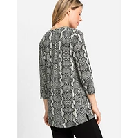 Snake-Print Split V-Neck Tunic Top