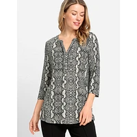 Snake-Print Split V-Neck Tunic Top