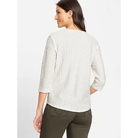 Textured Three-Quarter-Sleeve V-Neck Top